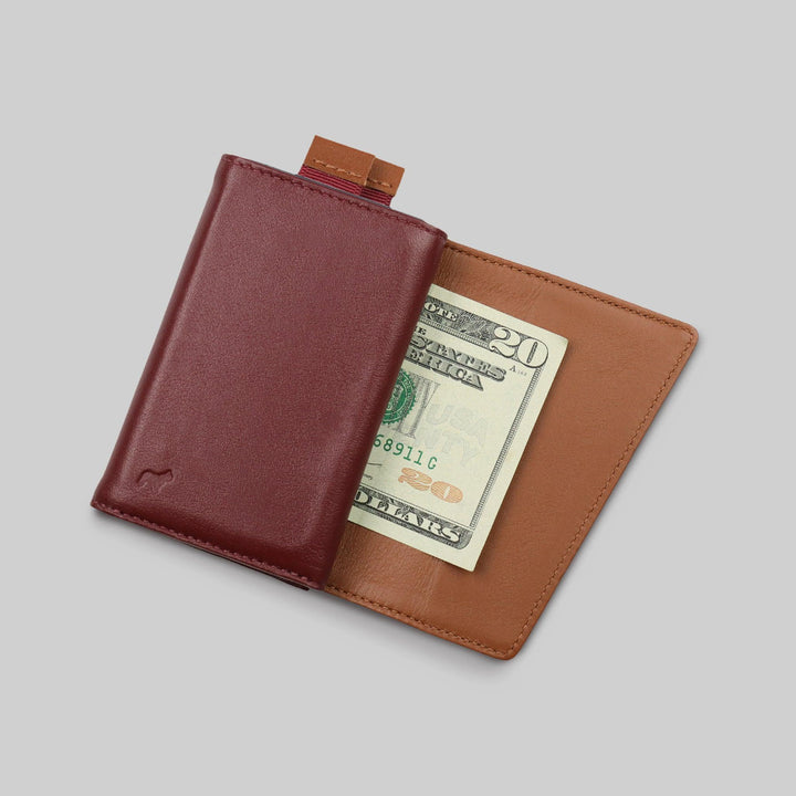 Open Burgundy Slim Leather Speed Wallet