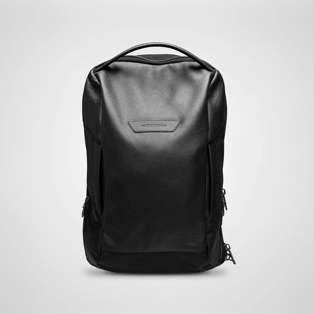 Black Vector Speed Backpack, front view in leather