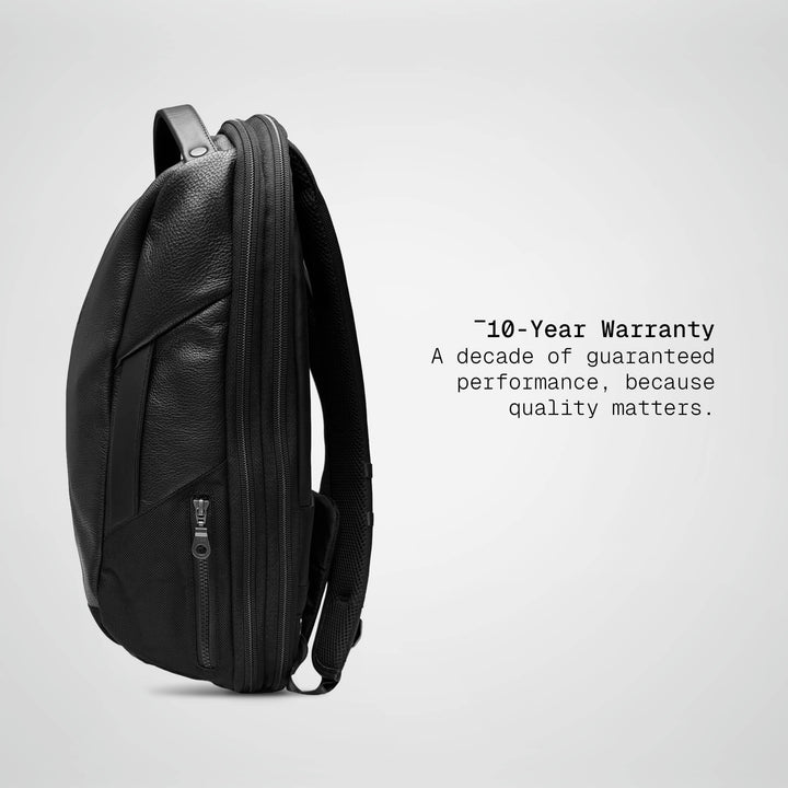 Black Vector Speed Backpack in leather, side profile showing the 16 cm depth