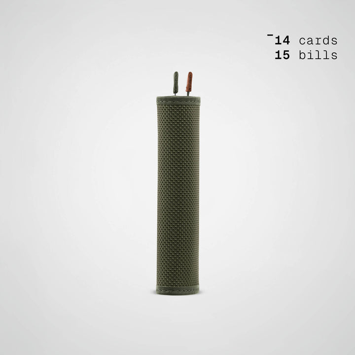 Green The Frenchie Co wallet with two small straps on a white background