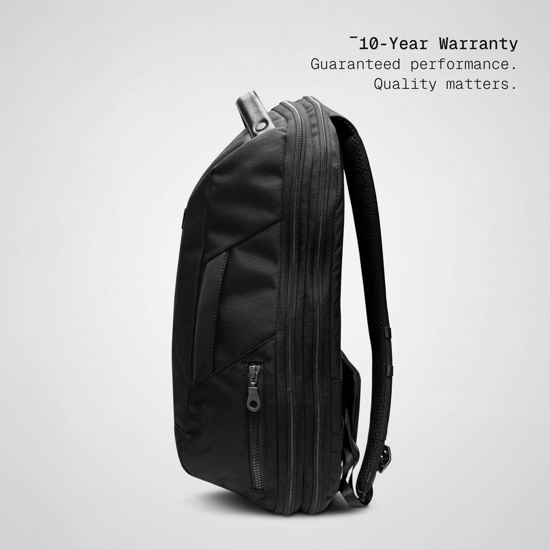 Black Vector Speed Backpack, side profile showing the 16 cm depth