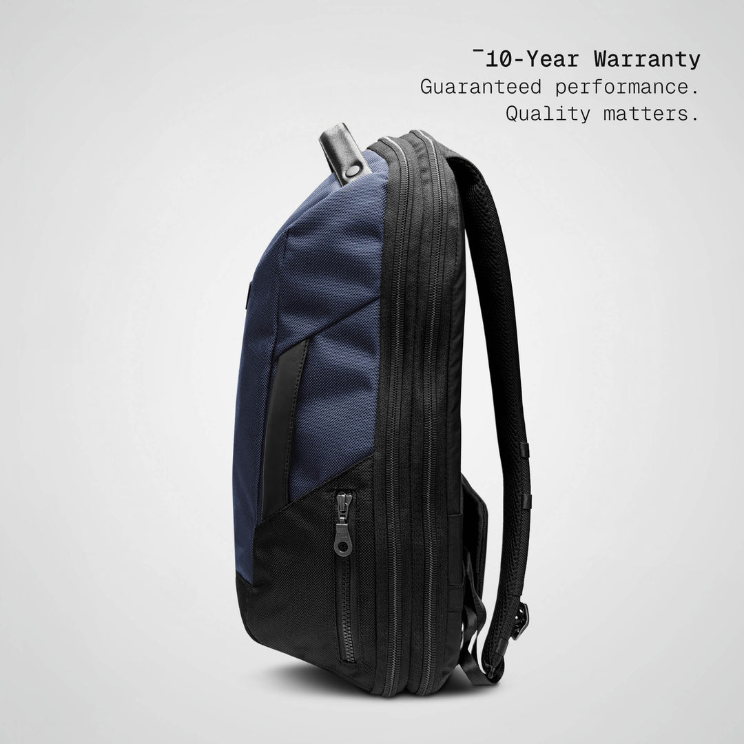 Ultra navy Vector Speed Backpack, side profile showing the 16 cm depth