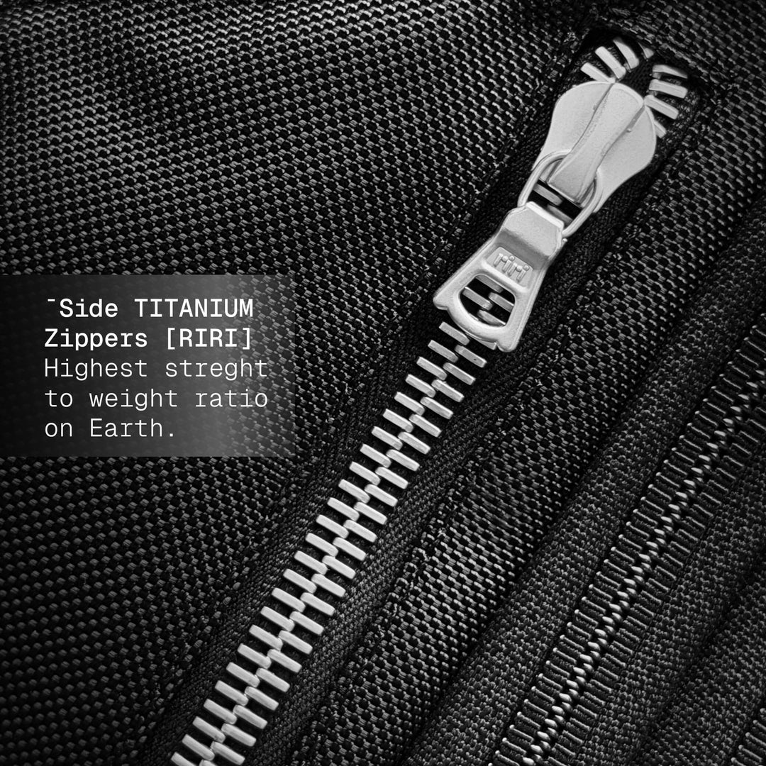 YKK zipper pulls close-up on brown suede