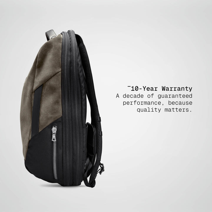 Taupe Vector Speed Backpack, side profile showing the 16 cm depth