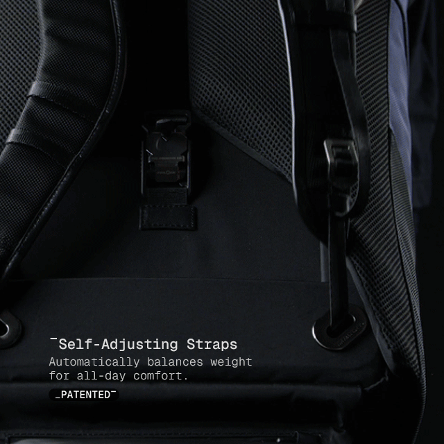 Patented self-adjusting strap system redistributing weight across the shoulders