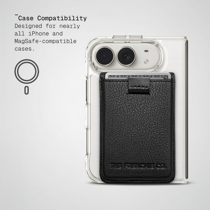 Fine Grain Togo Speed Wallet Duo on an iPhone Duo in a clear MagSafe case
