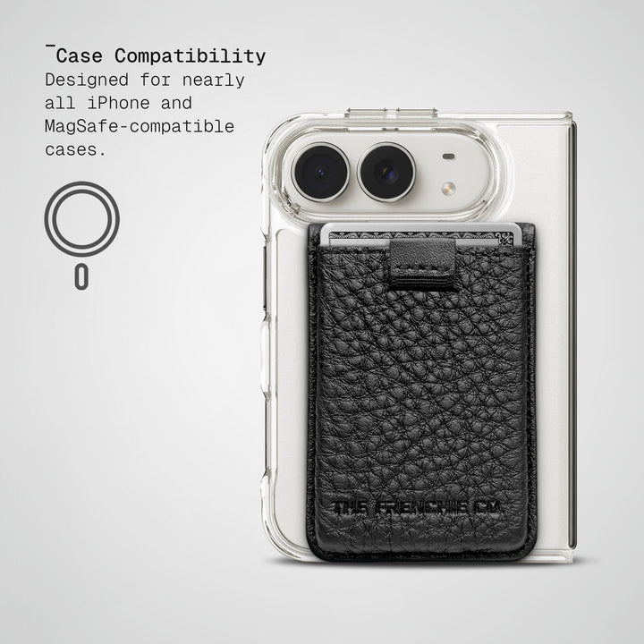 Deep Grain Togo Speed Wallet Duo on an iPhone Duo in a clear MagSafe case