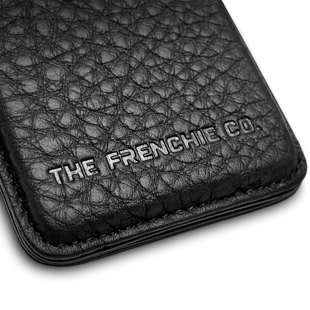 Deep Grain Togo calfskin and embossed logo, close-up